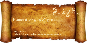 Humenszky Ágnes névjegykártya